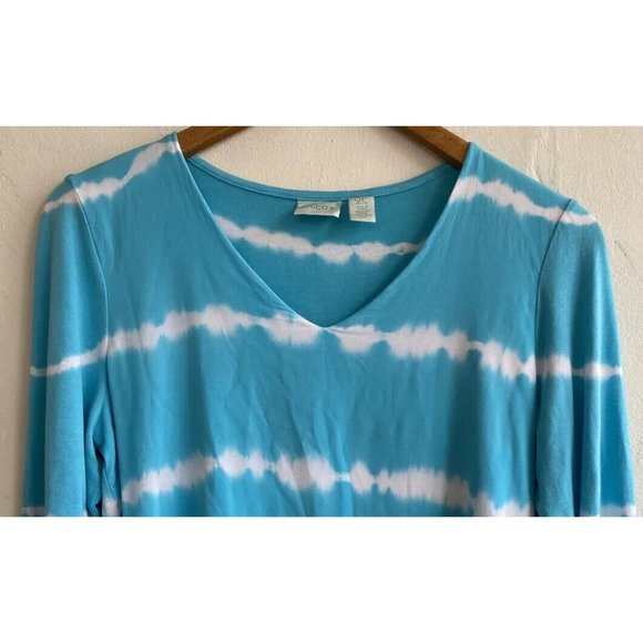 COPY - Chico's Top 0P Petite Small Blue Tie Dye Asymmetrical 3/4 Sleeve V-Neck … - Picture 2 of 9